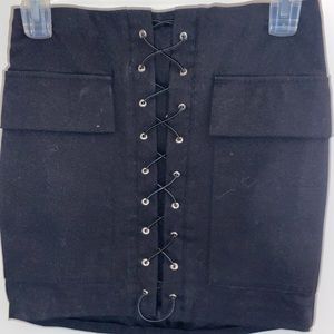 Luxxel Black Mini lace up skirt